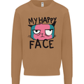 Cat My Happy Face Funny Grumpy Mens Sweatshirt Jumper Caramel Latte
