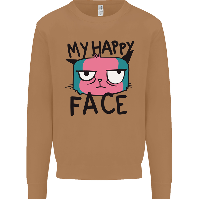 Cat My Happy Face Funny Grumpy Mens Sweatshirt Jumper Caramel Latte