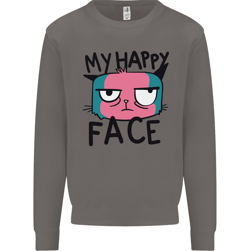 Cat My Happy Face Funny Grumpy Mens Sweatshirt Jumper Charcoal