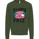 Cat My Happy Face Funny Grumpy Mens Sweatshirt Jumper Forest Green