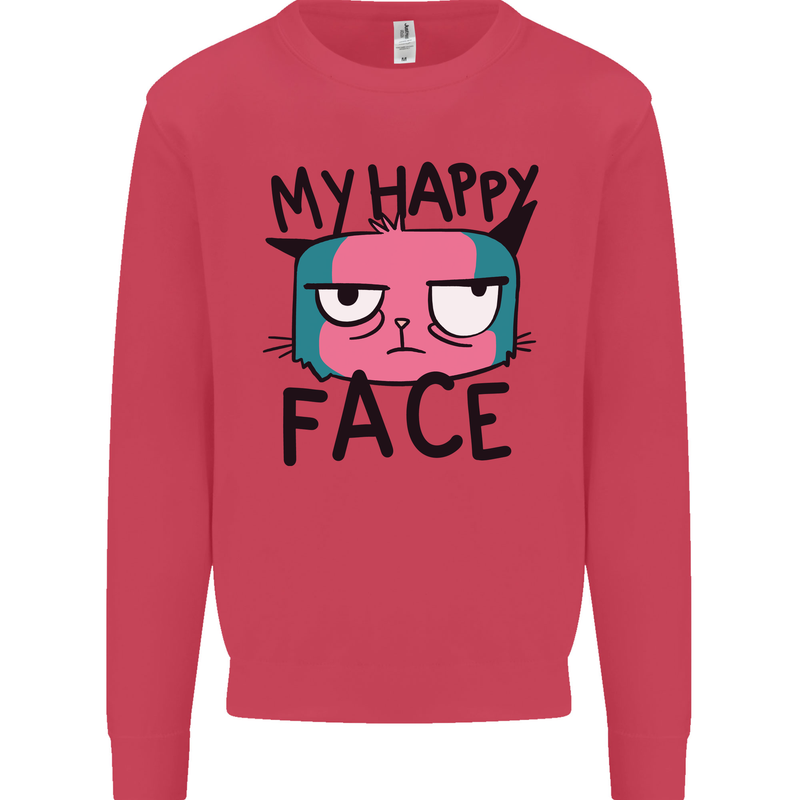 Cat My Happy Face Funny Grumpy Mens Sweatshirt Jumper Heliconia