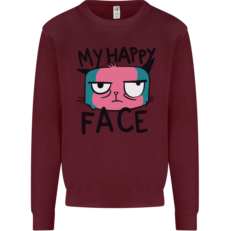 Cat My Happy Face Funny Grumpy Mens Sweatshirt Jumper Maroon