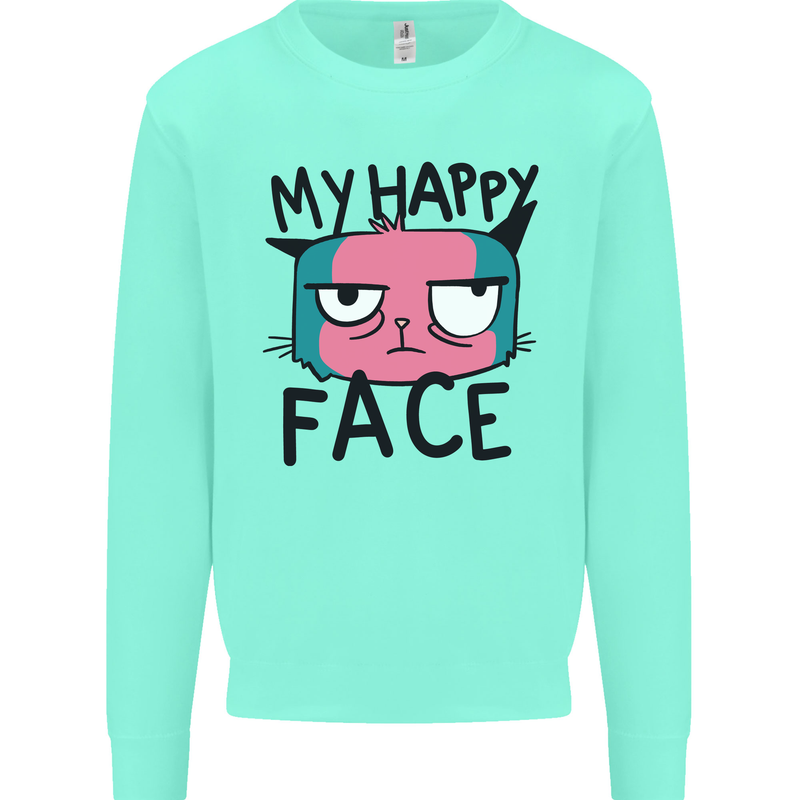Cat My Happy Face Funny Grumpy Mens Sweatshirt Jumper Peppermint