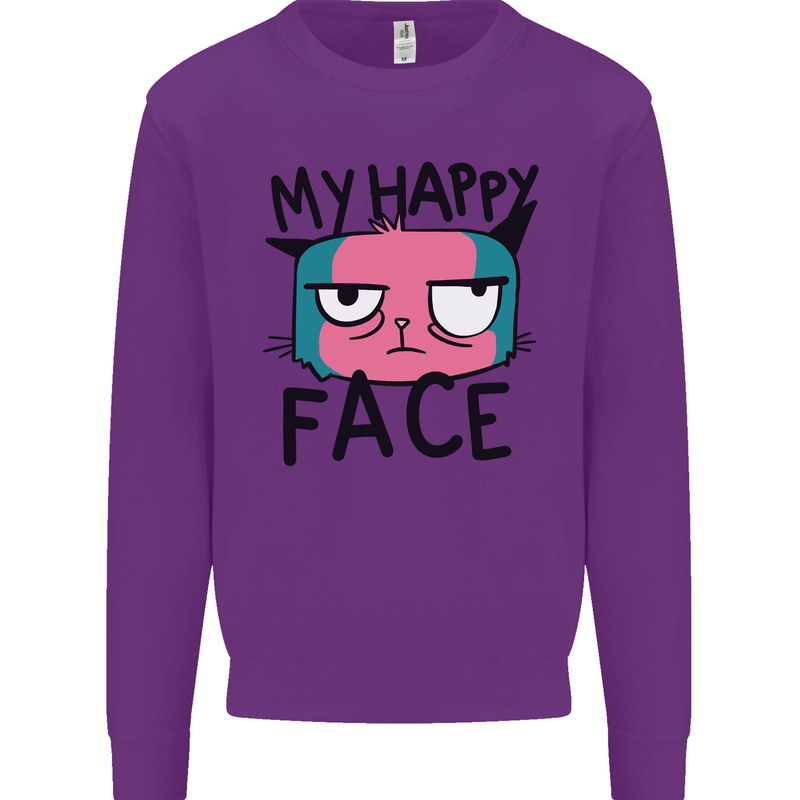 Cat My Happy Face Funny Grumpy Mens Sweatshirt Jumper Purple