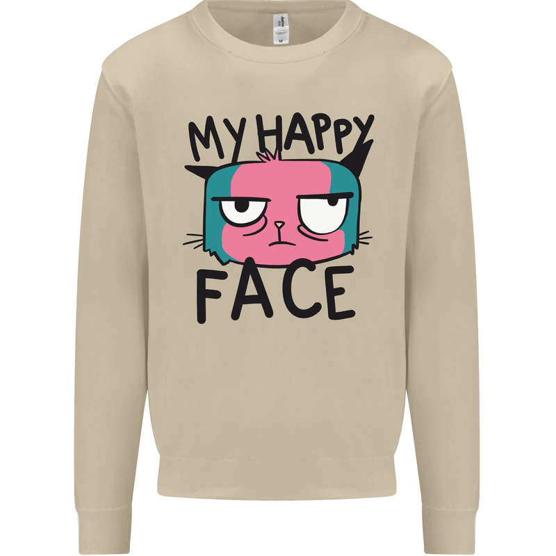 Cat My Happy Face Funny Grumpy Mens Sweatshirt Jumper Sand