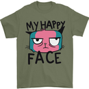 Cat My Happy Face Funny Grumpy Mens T-Shirt Cotton Gildan Military Green
