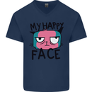 Cat My Happy Face Funny Grumpy Mens V-Neck Cotton T-Shirt Navy Blue