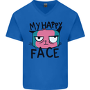 Cat My Happy Face Funny Grumpy Mens V-Neck Cotton T-Shirt Royal Blue