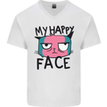 Cat My Happy Face Funny Grumpy Mens V-Neck Cotton T-Shirt White
