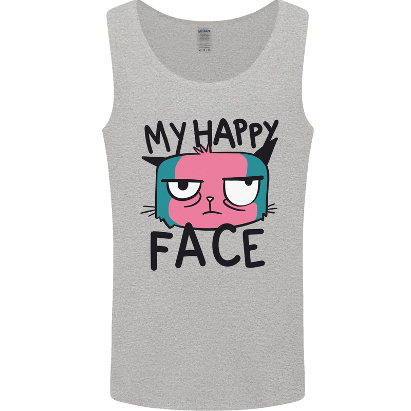 Cat My Happy Face Funny Grumpy Mens Vest Tank Top Sports Grey