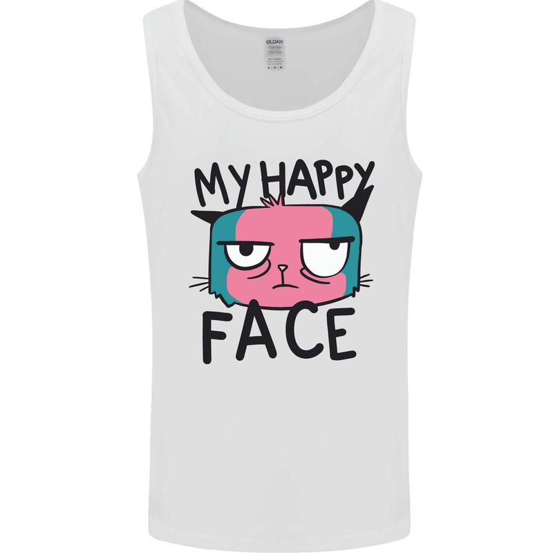 Cat My Happy Face Funny Grumpy Mens Vest Tank Top White