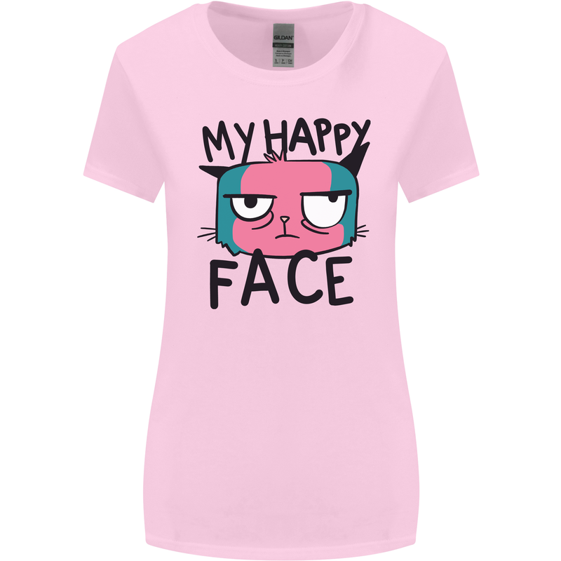 Cat My Happy Face Funny Grumpy Womens Wider Cut T-Shirt Light Pink