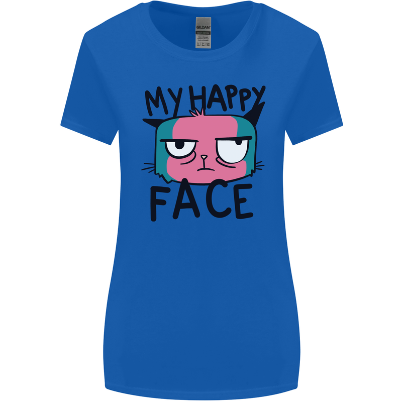 Cat My Happy Face Funny Grumpy Womens Wider Cut T-Shirt Royal Blue