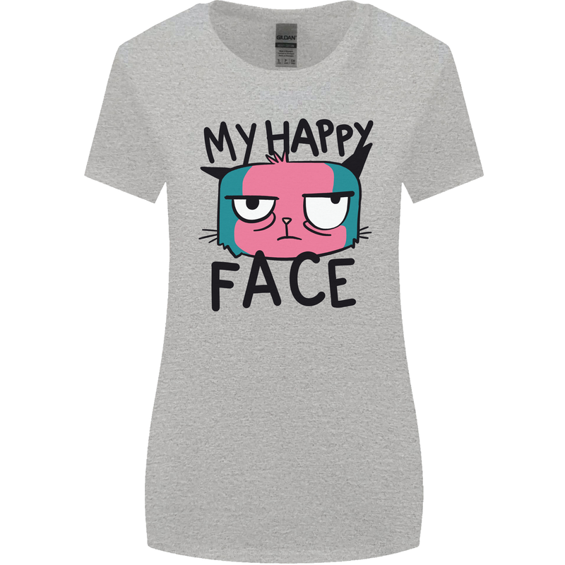 Cat My Happy Face Funny Grumpy Womens Wider Cut T-Shirt Sports Grey