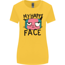 Cat My Happy Face Funny Grumpy Womens Wider Cut T-Shirt Yellow