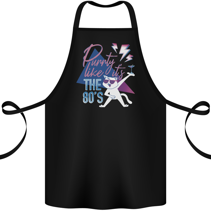 Cat Purrty Like It's the 80's Cotton Apron 100% Organic Black