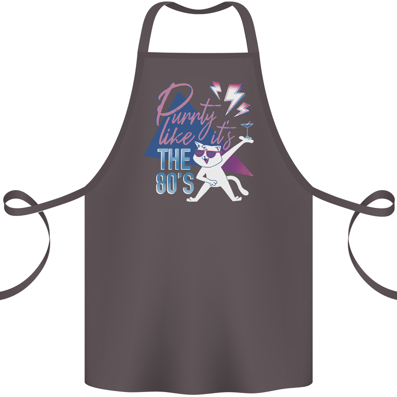 Cat Purrty Like It's the 80's Cotton Apron 100% Organic Dark Grey