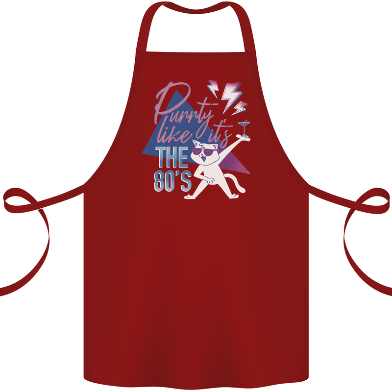 Cat Purrty Like It's the 80's Cotton Apron 100% Organic Maroon