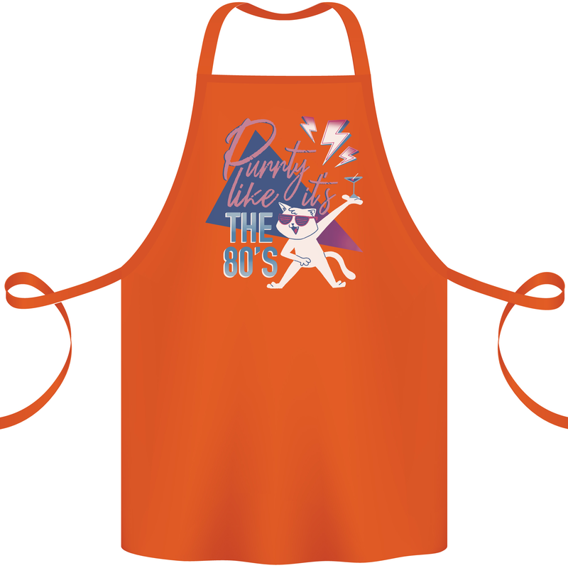 Cat Purrty Like It's the 80's Cotton Apron 100% Organic Orange