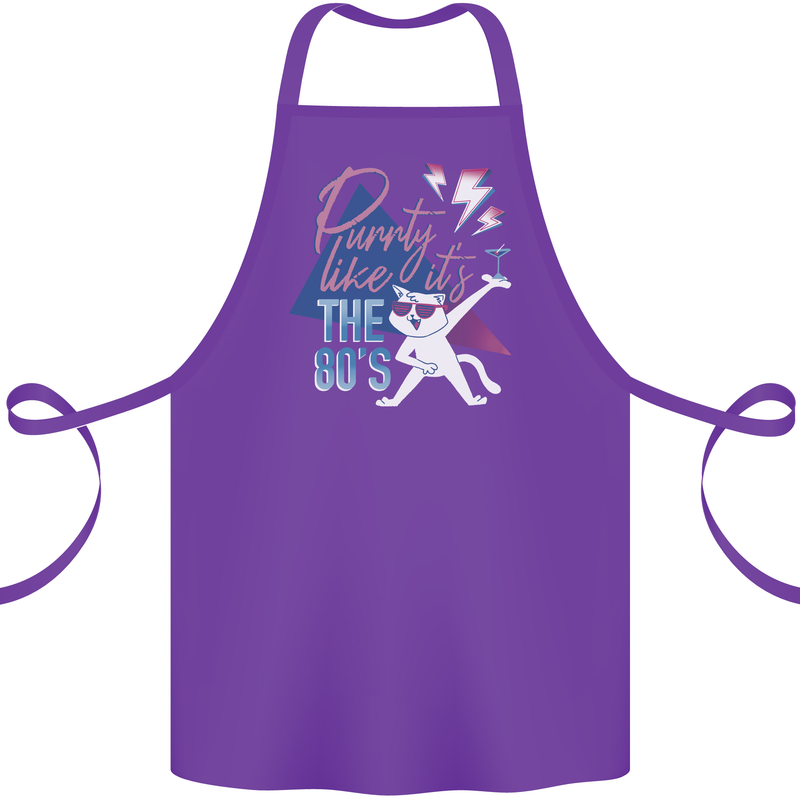 Cat Purrty Like It's the 80's Cotton Apron 100% Organic Purple