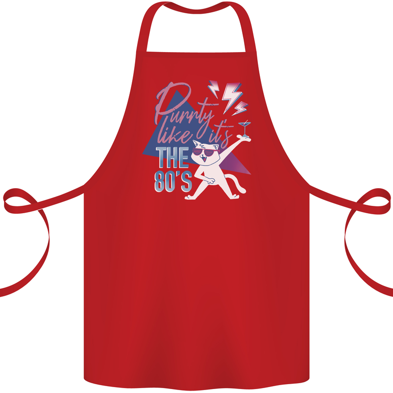 Cat Purrty Like It's the 80's Cotton Apron 100% Organic Red