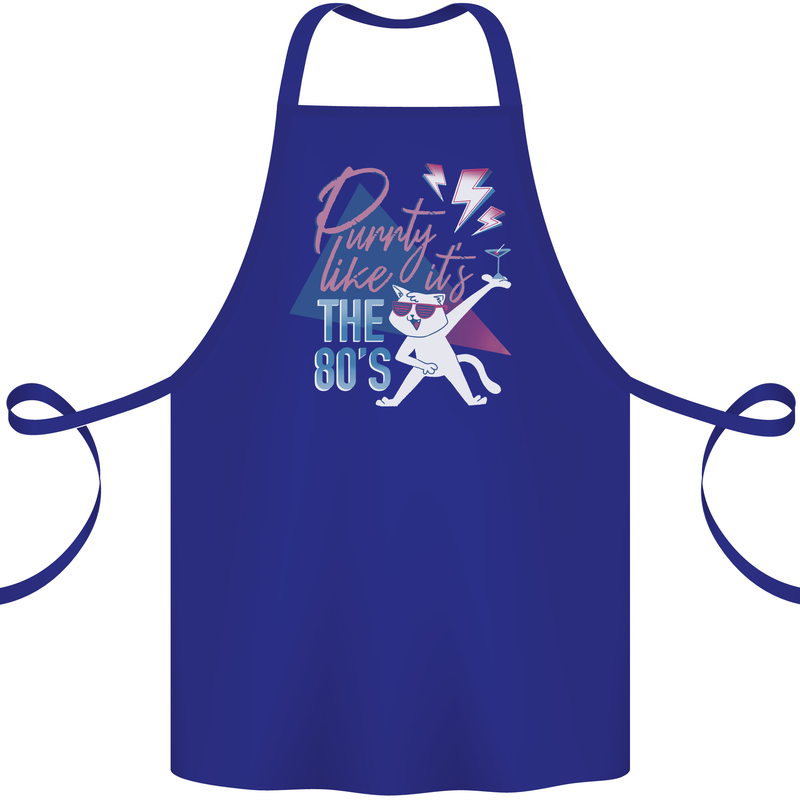 Cat Purrty Like It's the 80's Cotton Apron 100% Organic Royal Blue