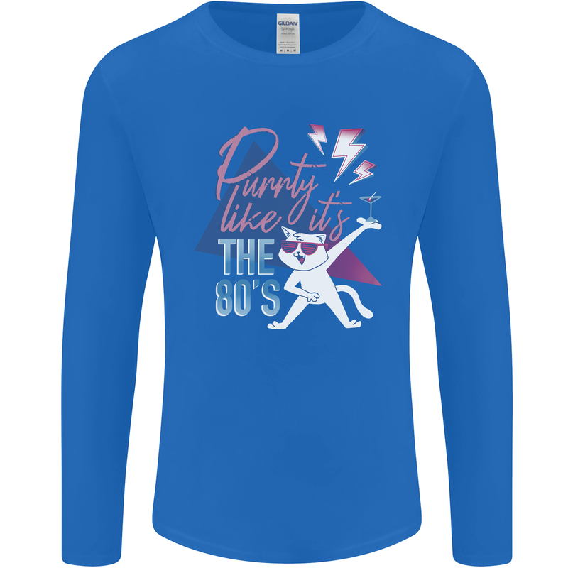 Cat Purrty Like It's the 80's Mens Long Sleeve T-Shirt Royal Blue