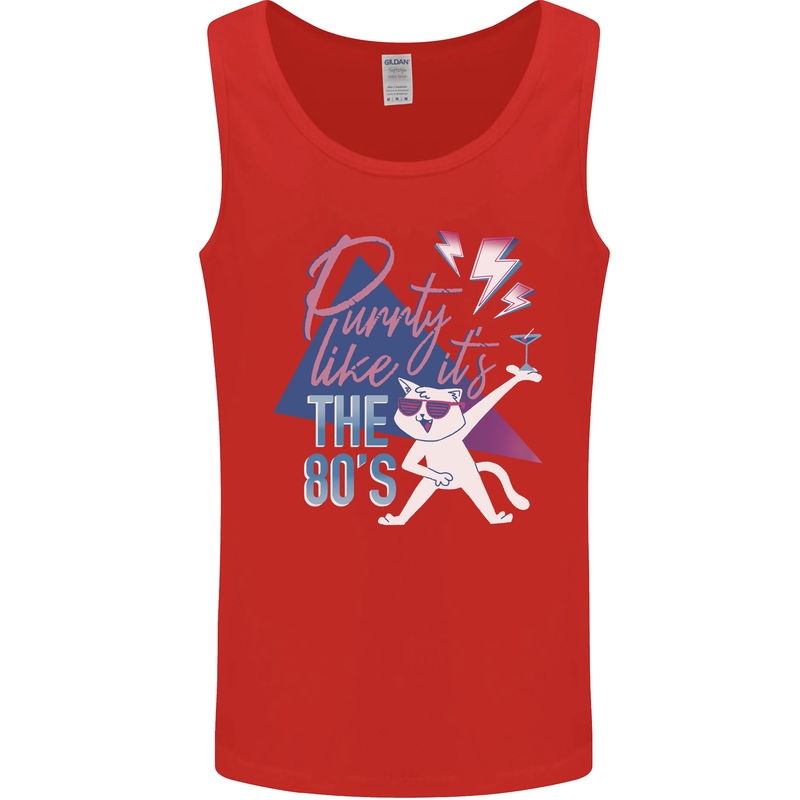 Cat Purrty Like It's the 80's Mens Vest Tank Top Red