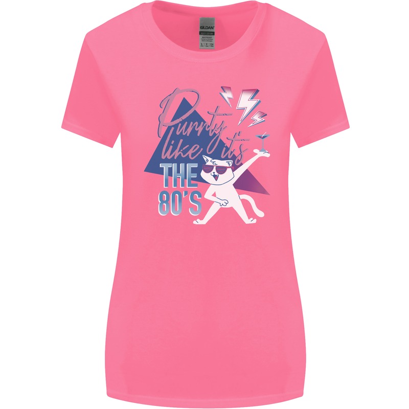 Cat Purrty Like It's the 80's Womens Wider Cut T-Shirt Azalea