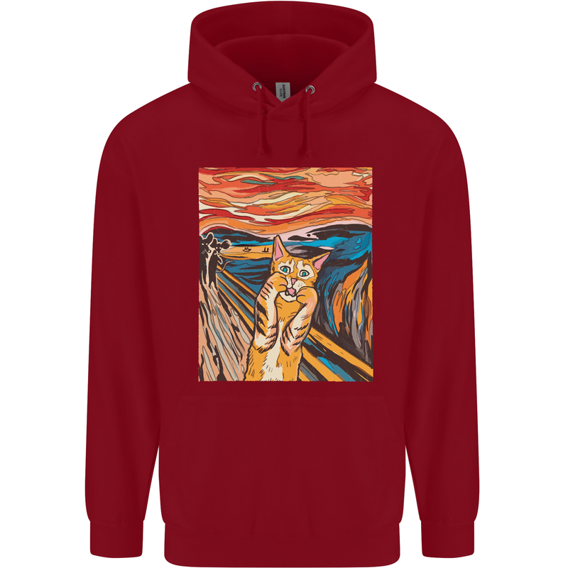 Cat Scream Painting Parody Childrens Kids Hoodie Red