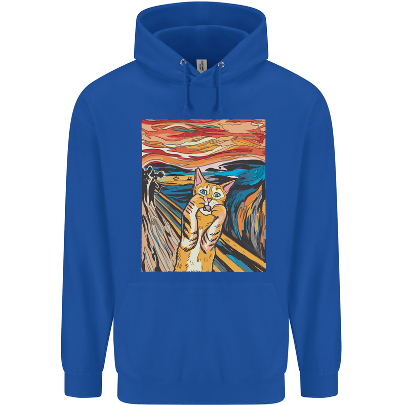 Cat Scream Painting Parody Childrens Kids Hoodie Royal Blue