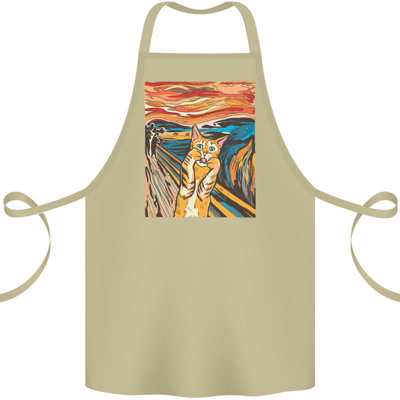 Cat Scream Painting Parody Cotton Apron 100% Organic Khaki