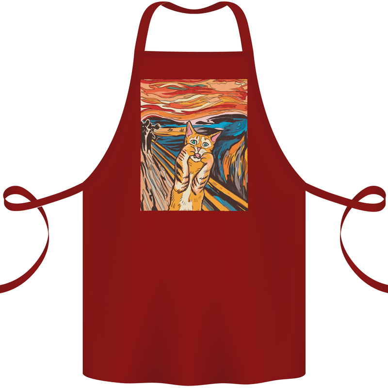 Cat Scream Painting Parody Cotton Apron 100% Organic Maroon