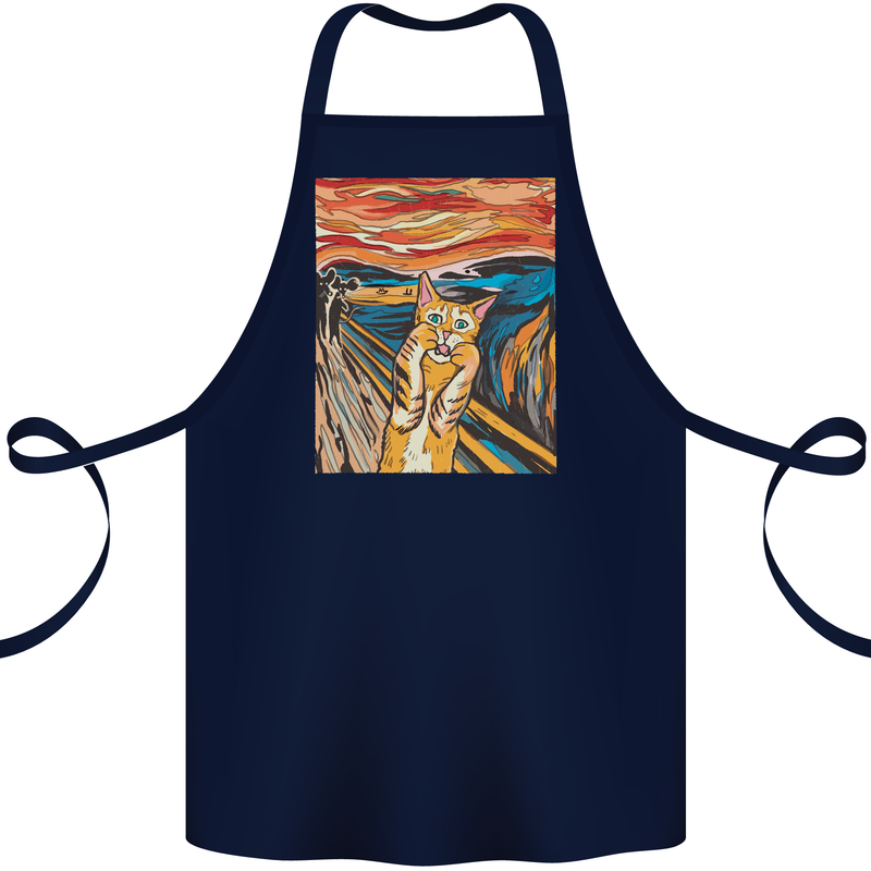 Cat Scream Painting Parody Cotton Apron 100% Organic Navy Blue