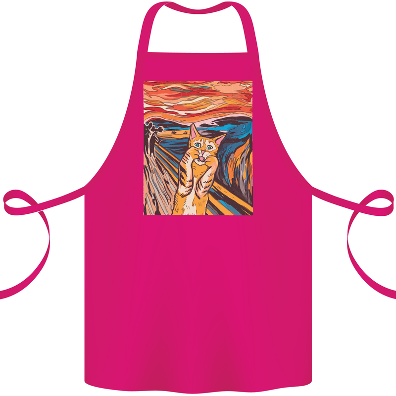 Cat Scream Painting Parody Cotton Apron 100% Organic Pink