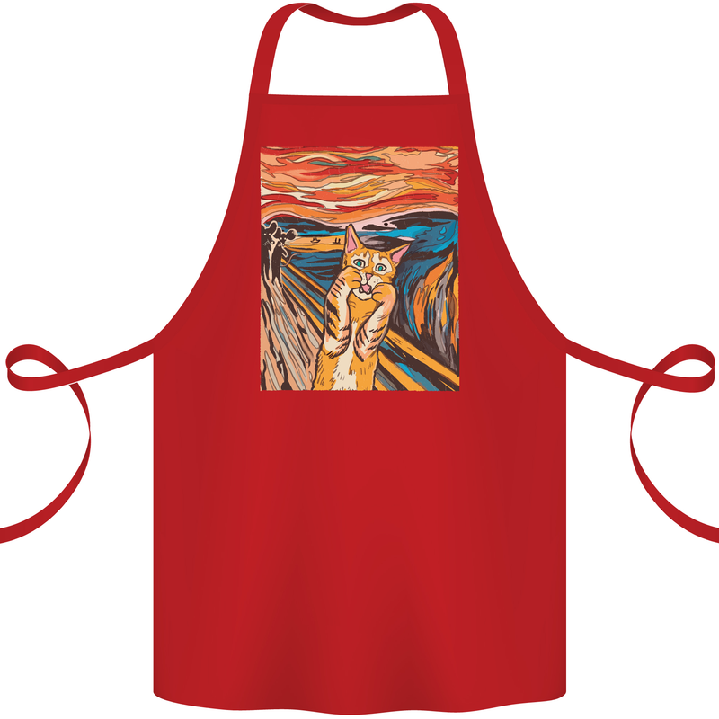 Cat Scream Painting Parody Cotton Apron 100% Organic Red