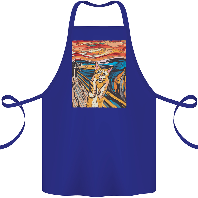 Cat Scream Painting Parody Cotton Apron 100% Organic Royal Blue