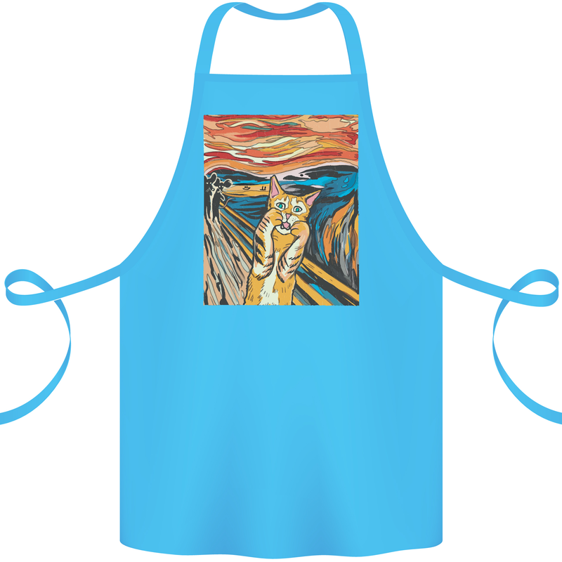 Cat Scream Painting Parody Cotton Apron 100% Organic Turquoise