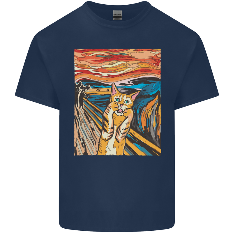 Cat Scream Painting Parody Kids T-Shirt Childrens Navy Blue