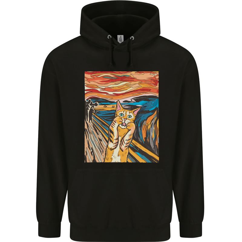 Cat Scream Painting Parody Mens 80% Cotton Hoodie Black