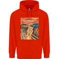 Cat Scream Painting Parody Mens 80% Cotton Hoodie Bright Red