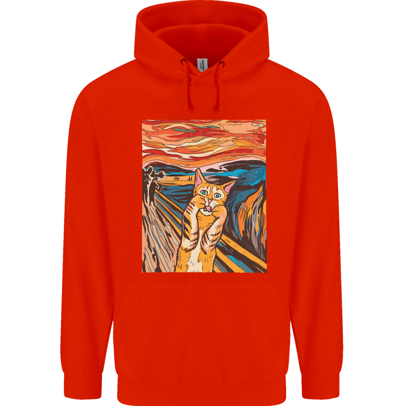 Cat Scream Painting Parody Mens 80% Cotton Hoodie Bright Red