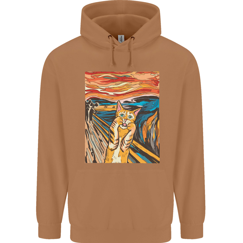 Cat Scream Painting Parody Mens 80% Cotton Hoodie Caramel Latte