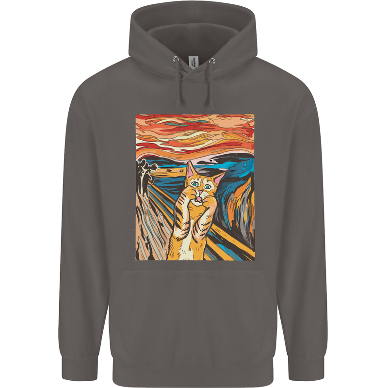 Cat Scream Painting Parody Mens 80% Cotton Hoodie Charcoal