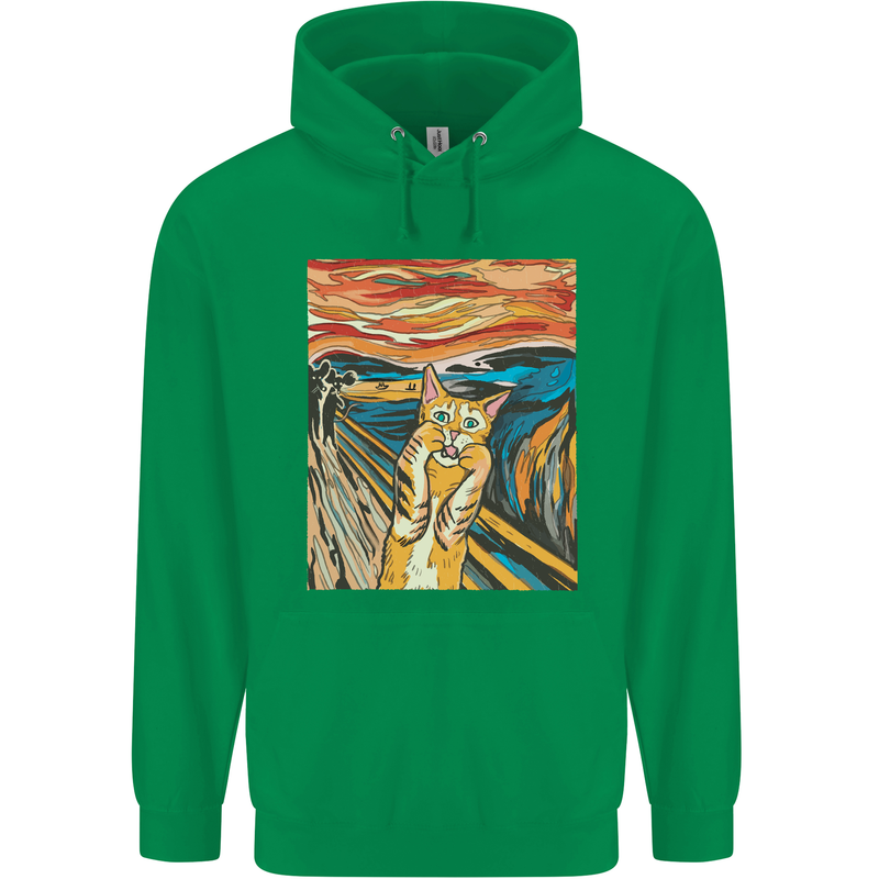 Cat Scream Painting Parody Mens 80% Cotton Hoodie Irish Green