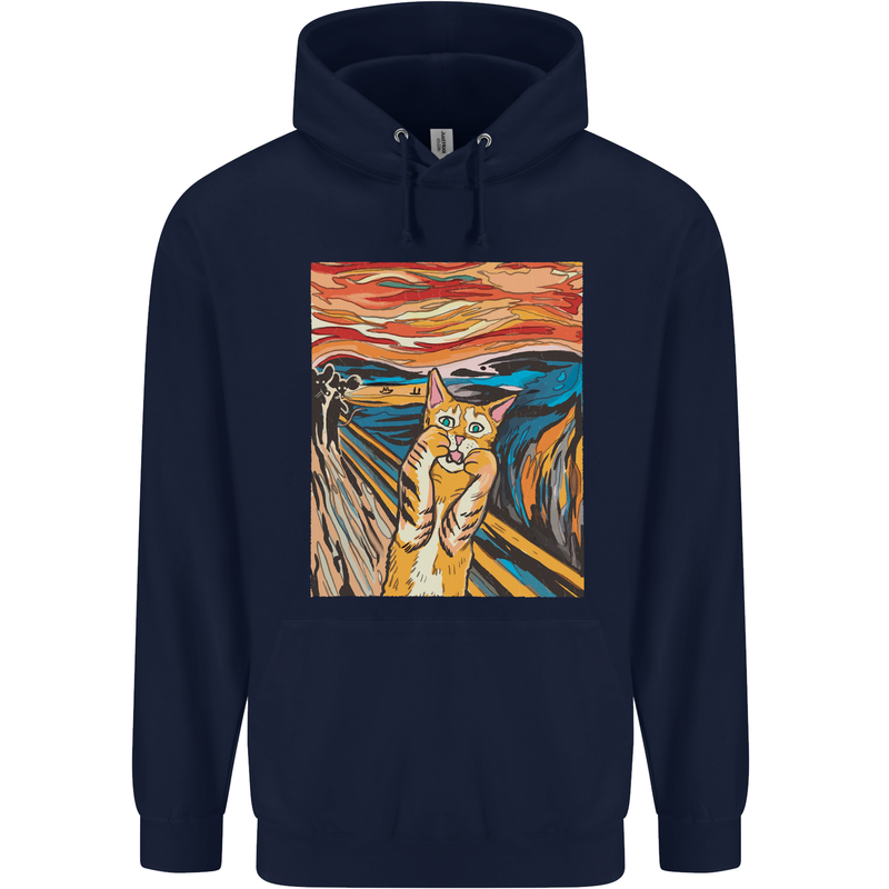 Cat Scream Painting Parody Mens 80% Cotton Hoodie Navy Blue