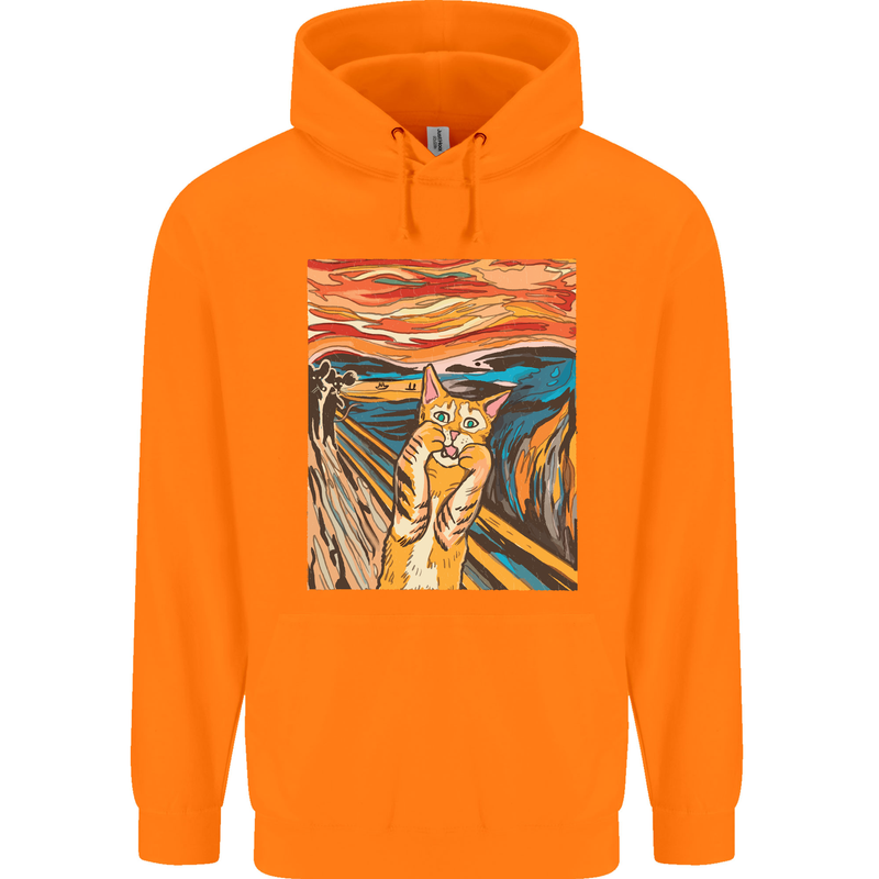 Cat Scream Painting Parody Mens 80% Cotton Hoodie Orange
