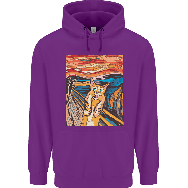 Cat Scream Painting Parody Mens 80% Cotton Hoodie Purple