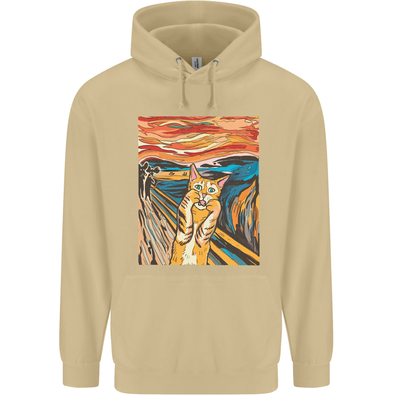 Cat Scream Painting Parody Mens 80% Cotton Hoodie Sand
