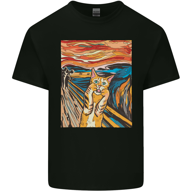 Cat Scream Painting Parody Mens Cotton T-Shirt Tee Top Black